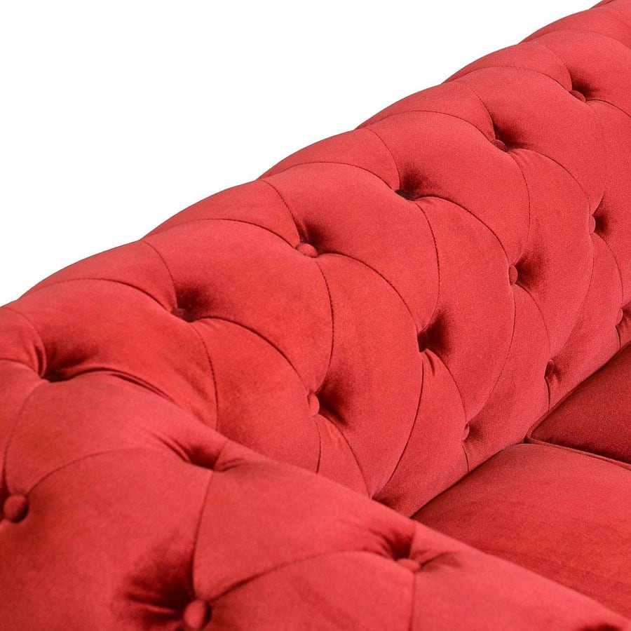 Canap&eacute; chesterfield 3 places velours rouge