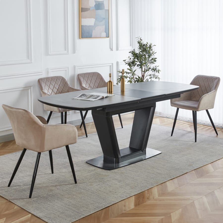 Table &agrave; manger rectangulaire extensible gris et noir