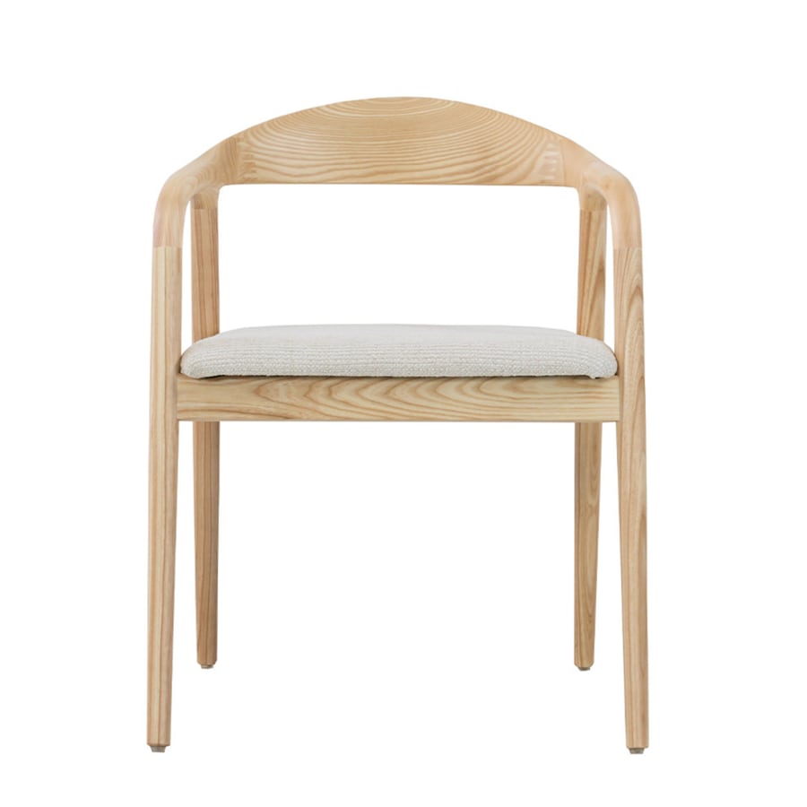 Chaise en tissu beige pi&egrave;tement en bois clair