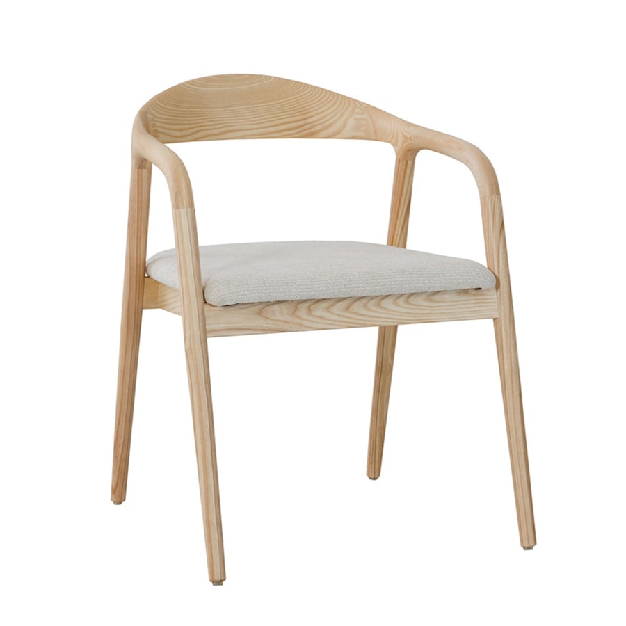 Chaise en tissu beige pi&egrave;tement en bois clair