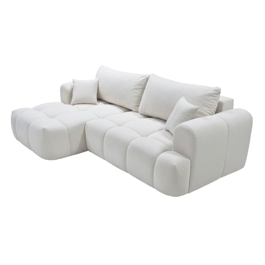 Canap&eacute; d'angle convertible en tissu bouclette beige - Angle gauche