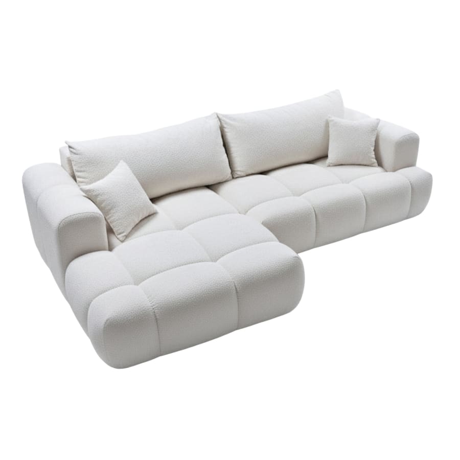 Canap&eacute; d'angle convertible en tissu bouclette beige - Angle gauche