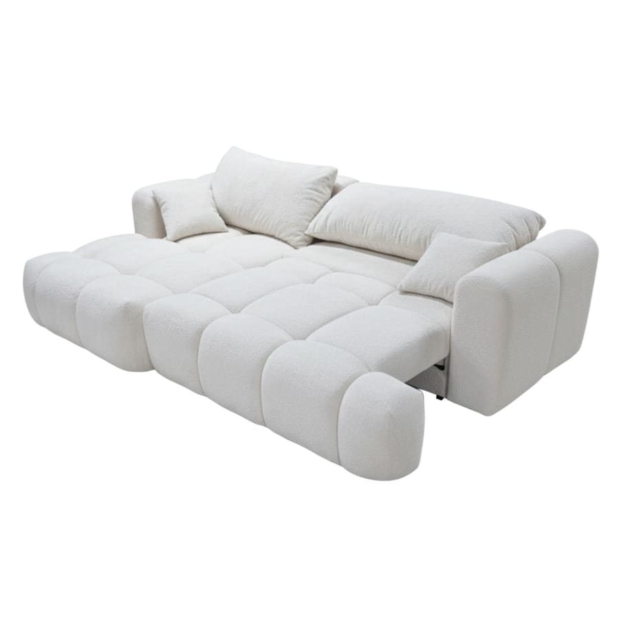 Canap&eacute; d'angle convertible en tissu bouclette beige - Angle gauche