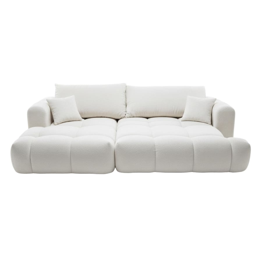 Canap&eacute; d'angle convertible en tissu bouclette beige - Angle gauche