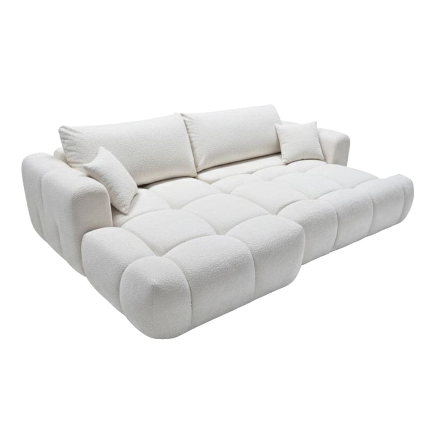 Canap&eacute; d'angle convertible en tissu bouclette beige - Angle gauche