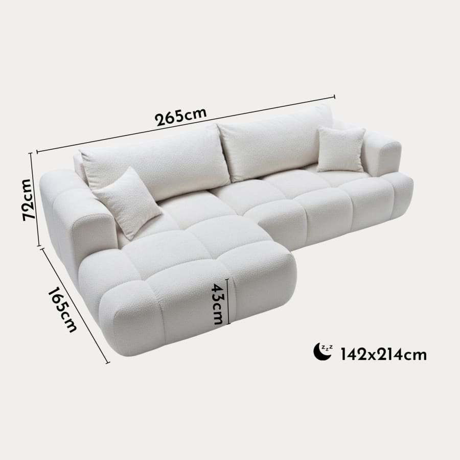 Canap&eacute; d'angle convertible en tissu bouclette beige - Angle gauche