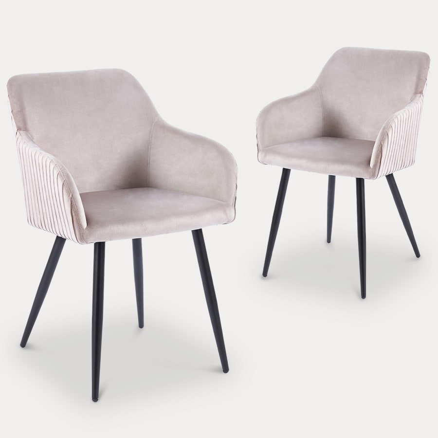 Lot de 2 chaises en velours beige piètement en métal noir
