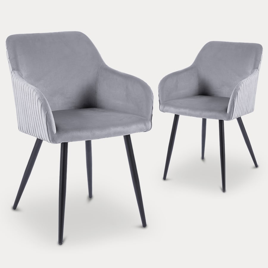 Lot de 2 chaises en velours gris pi&egrave;tement en m&eacute;tal noir