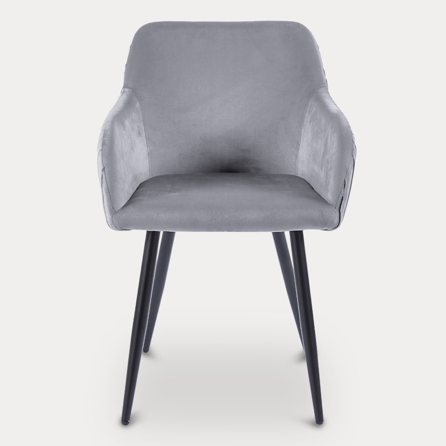 Lot de 2 chaises en velours gris pi&egrave;tement en m&eacute;tal noir