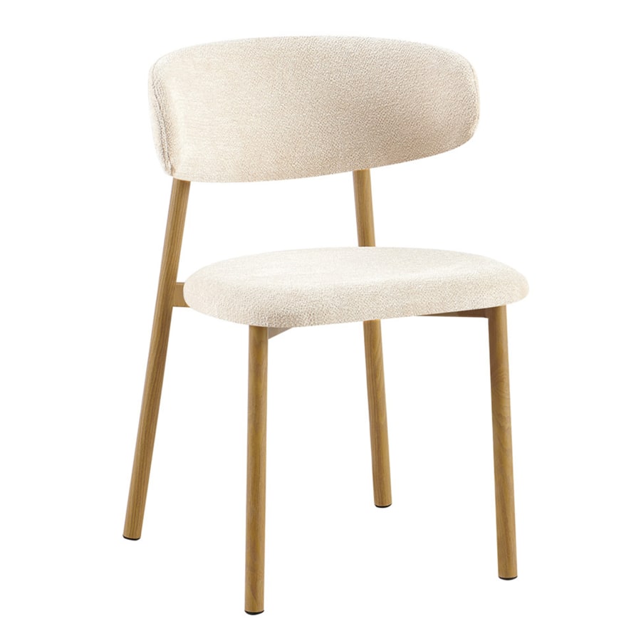 Lot de 2 chaises en tissu beige piètement en métal couleur bois