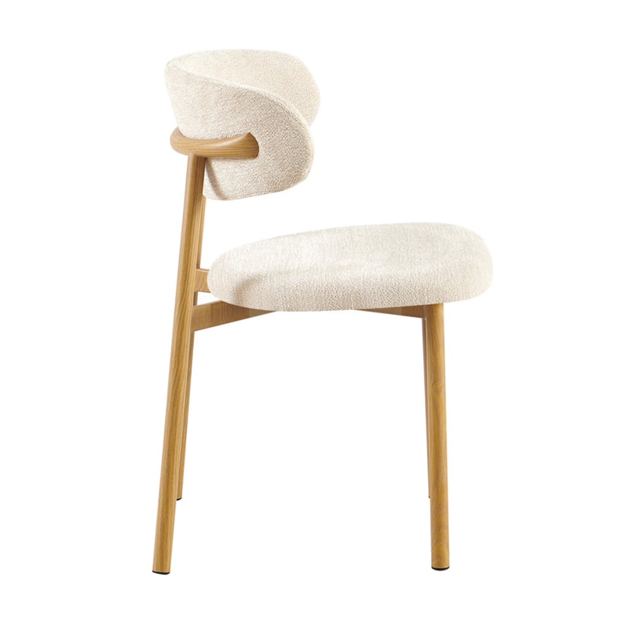 Lot de 2 chaises en tissu beige piètement en métal couleur bois