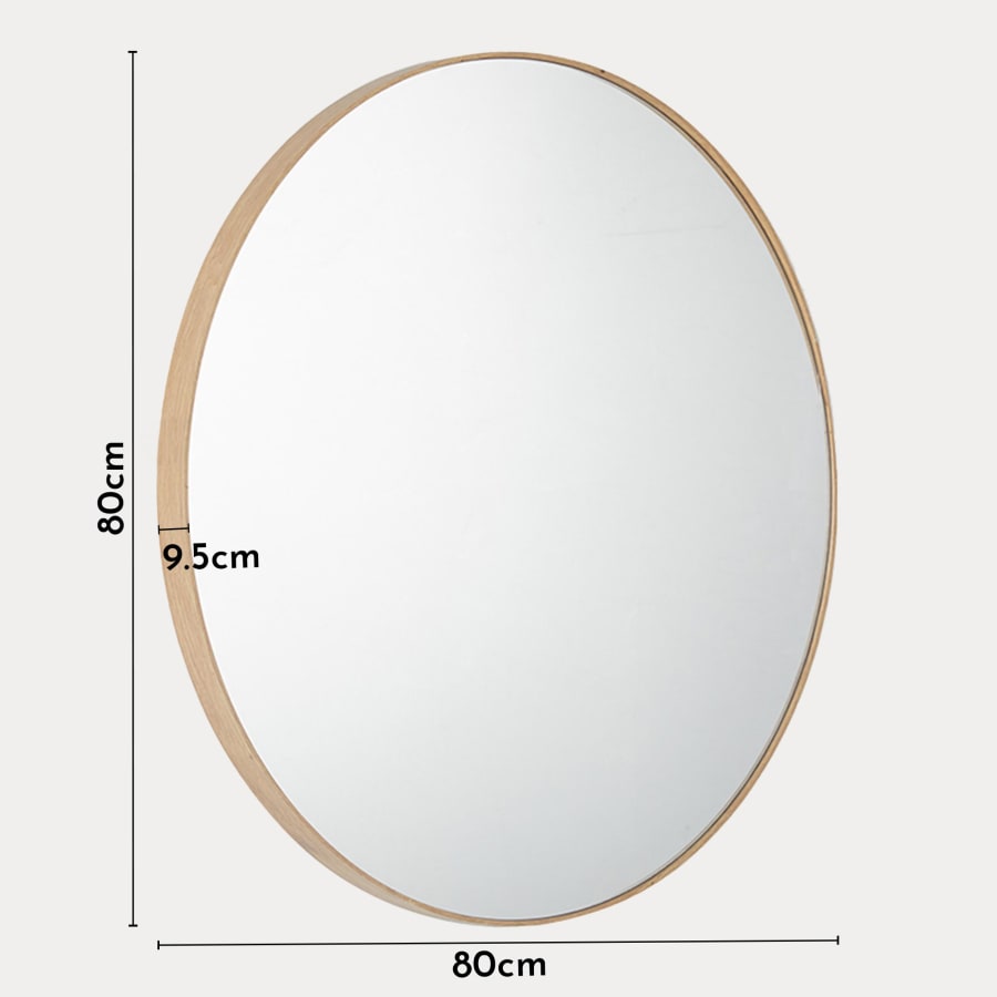 Miroir mural rond 80x80 cm couleur ch&ecirc;ne vieilli