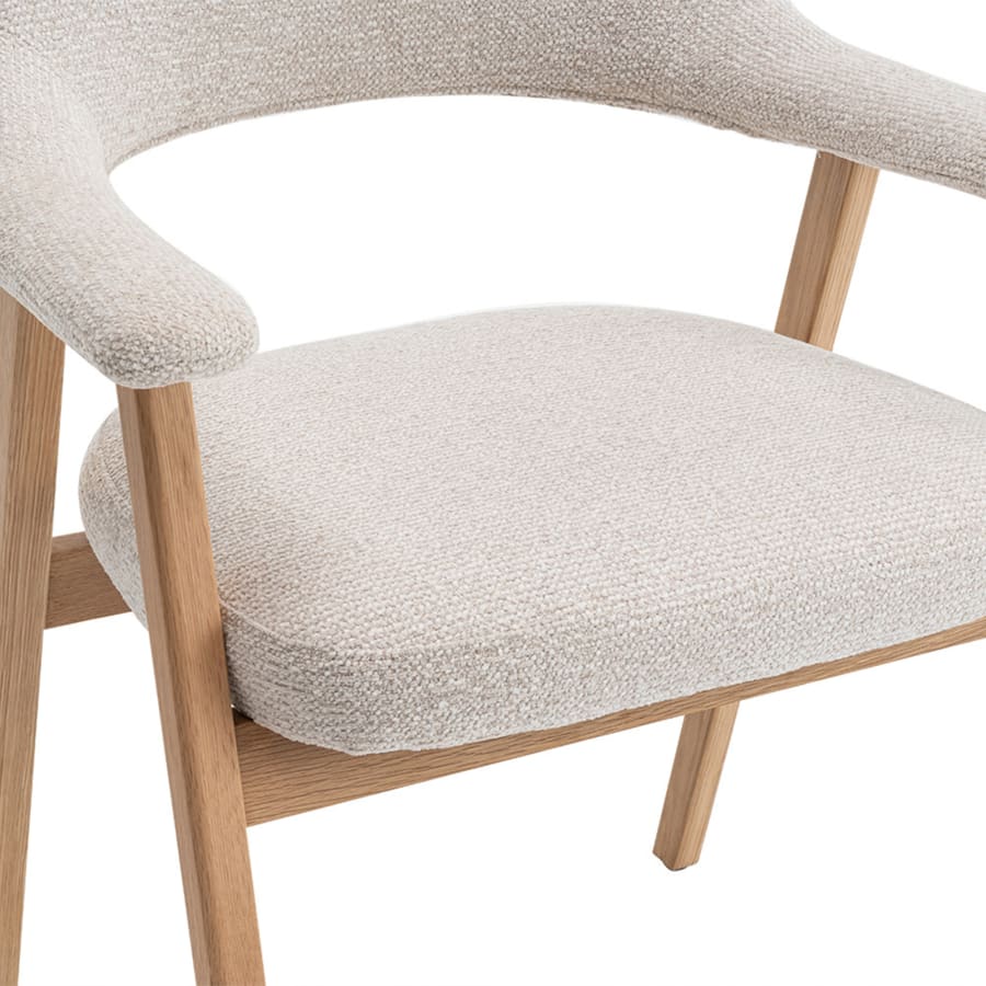 Chaise de repas en tissu beige pieds ch&ecirc;ne massif clair
