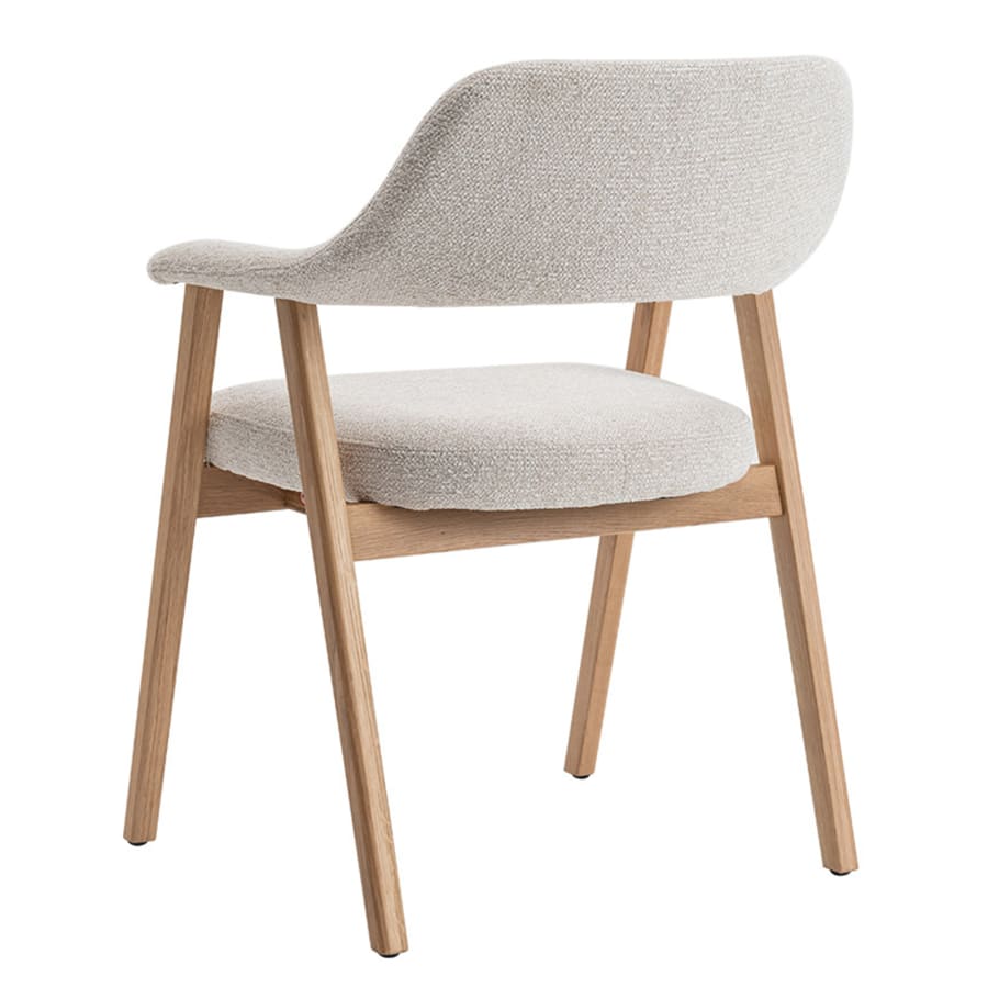 Chaise de repas en tissu beige pieds ch&ecirc;ne massif clair
