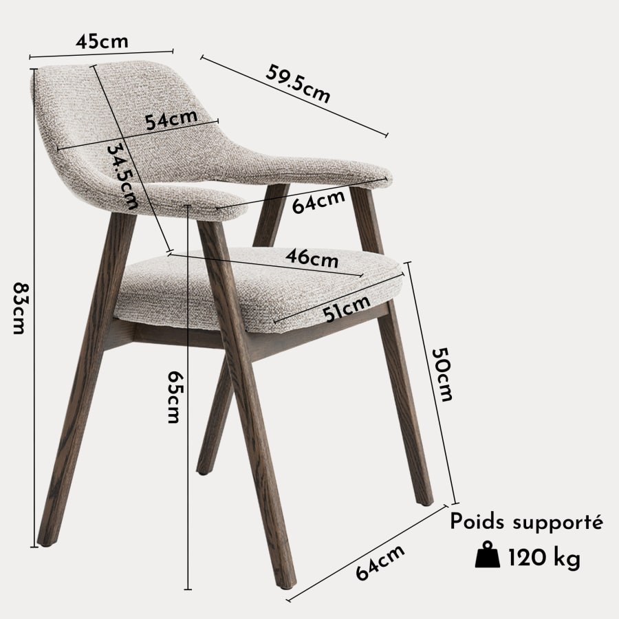 Chaise en tissu beige pieds ch&ecirc;ne massif fonc&eacute;