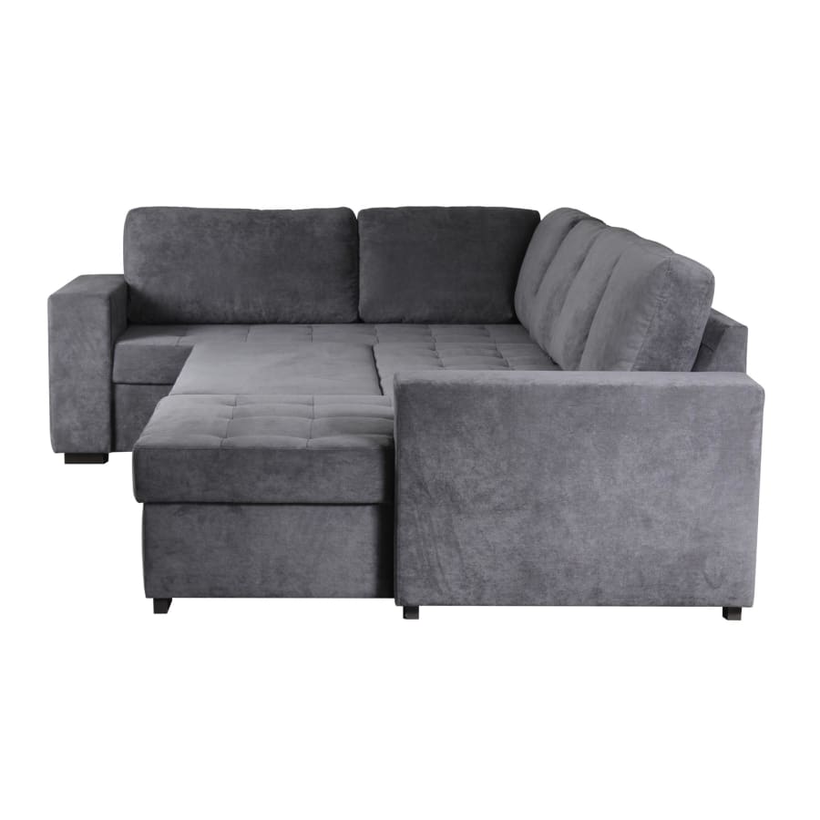 Canap&eacute; panoramique convertible avec coffre en tissu gris - Angle droit