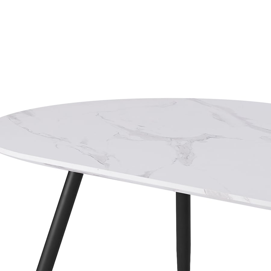 Table à manger design ovale effet marbre blanc