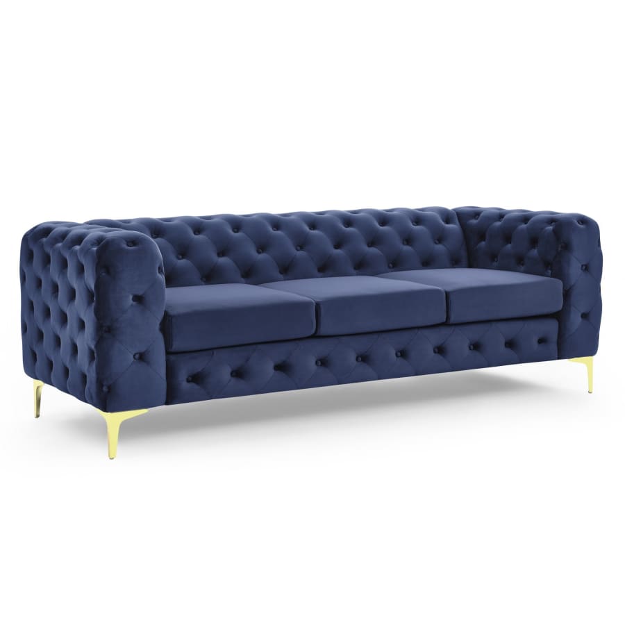 Canapé chesterfield 3 places en velours bleu