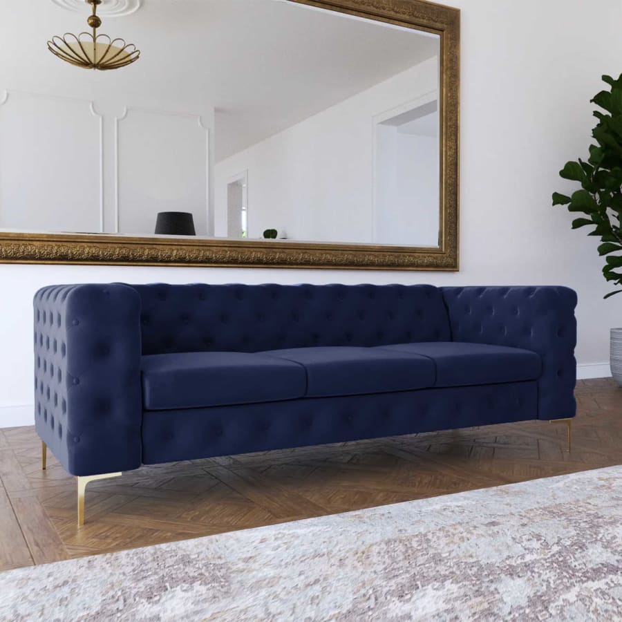 Canapé chesterfield 3 places en velours bleu