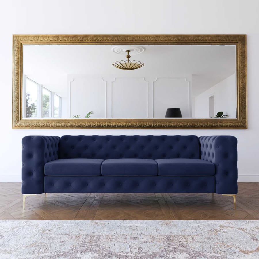 Canap&eacute; chesterfield 3 places en velours bleu