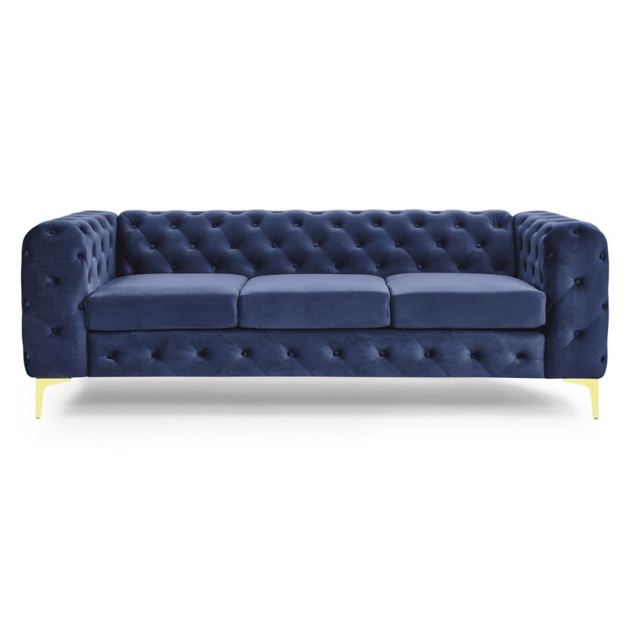 Canapé chesterfield 3 places en velours bleu