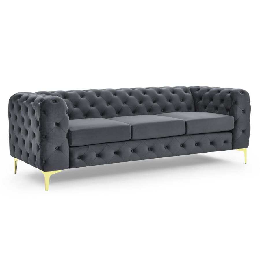 Canapé chesterfield 3 places en velours gris