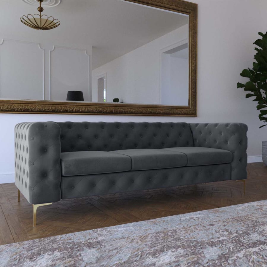 Canapé chesterfield 3 places en velours gris