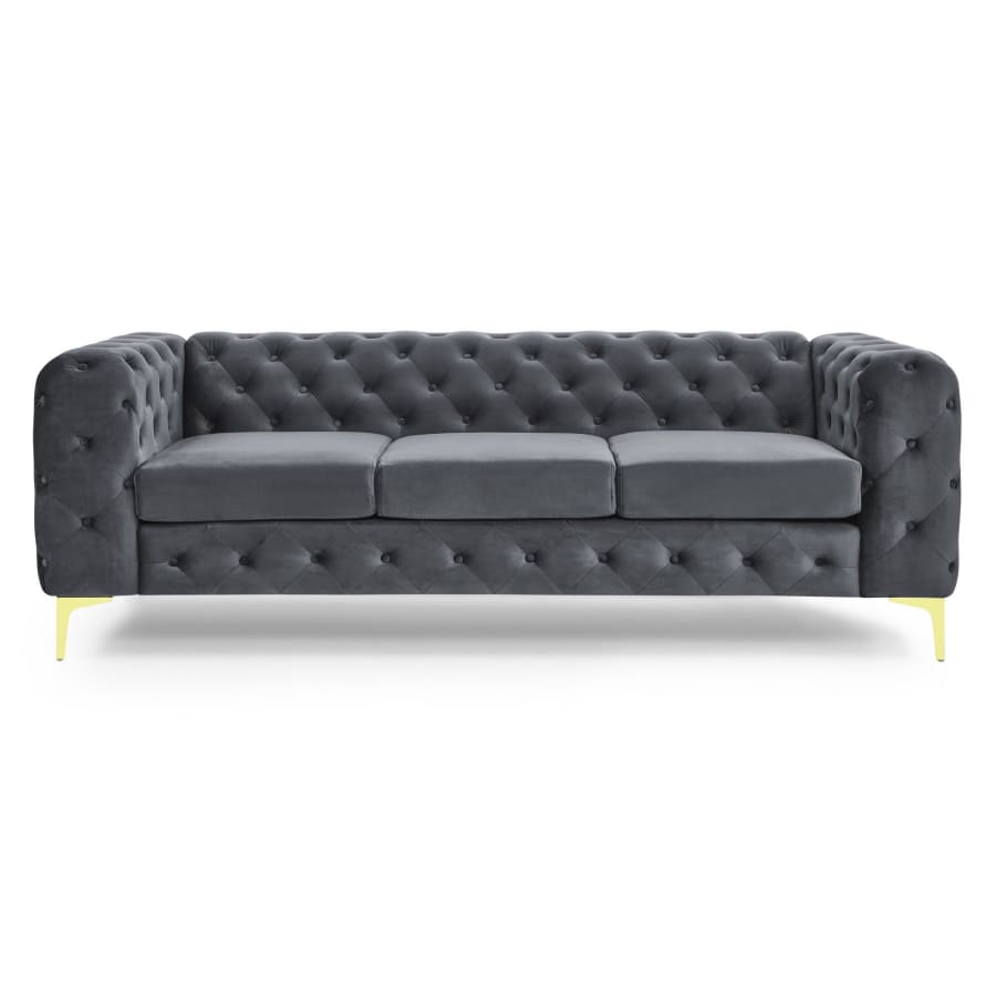 Canapé chesterfield 3 places en velours gris