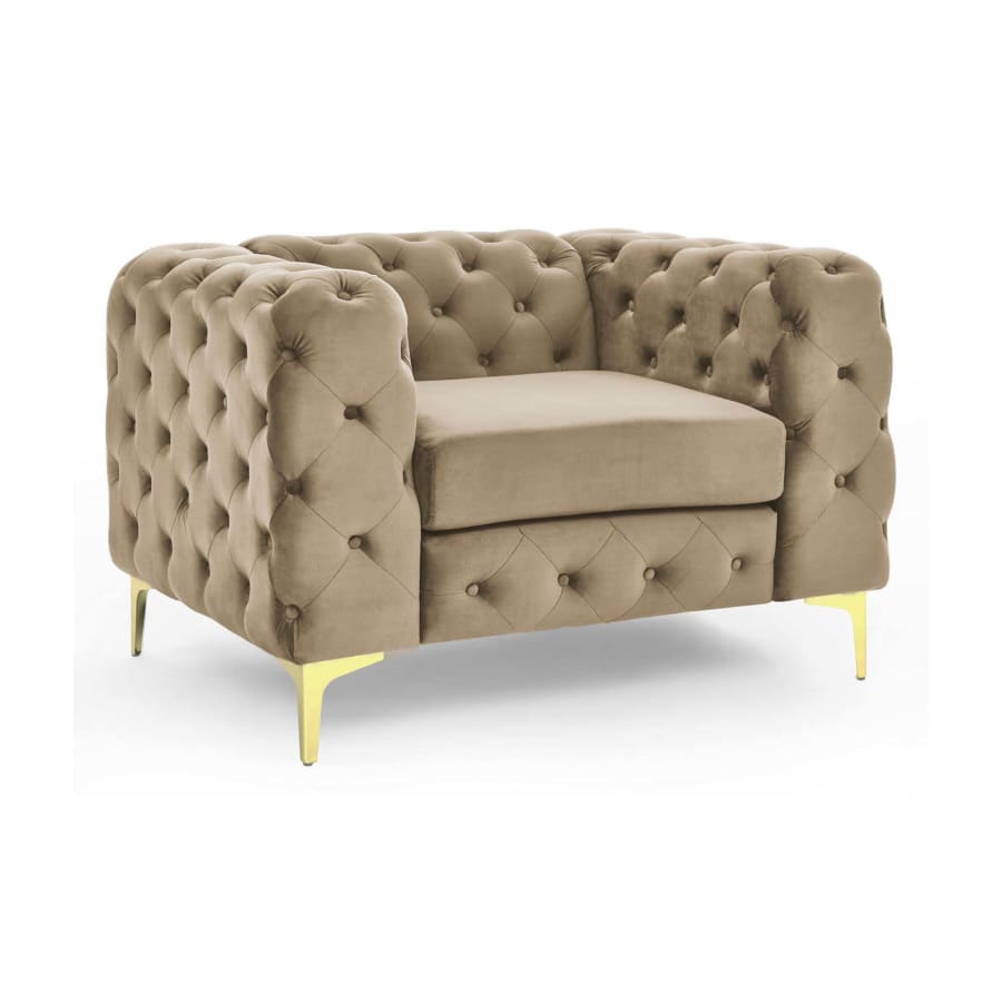 Fauteuil chesterfield en velours beige