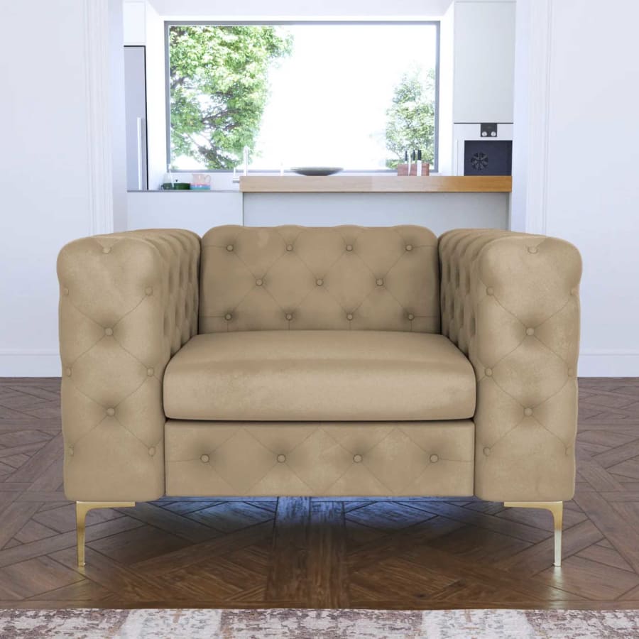 Fauteuil chesterfield en velours beige