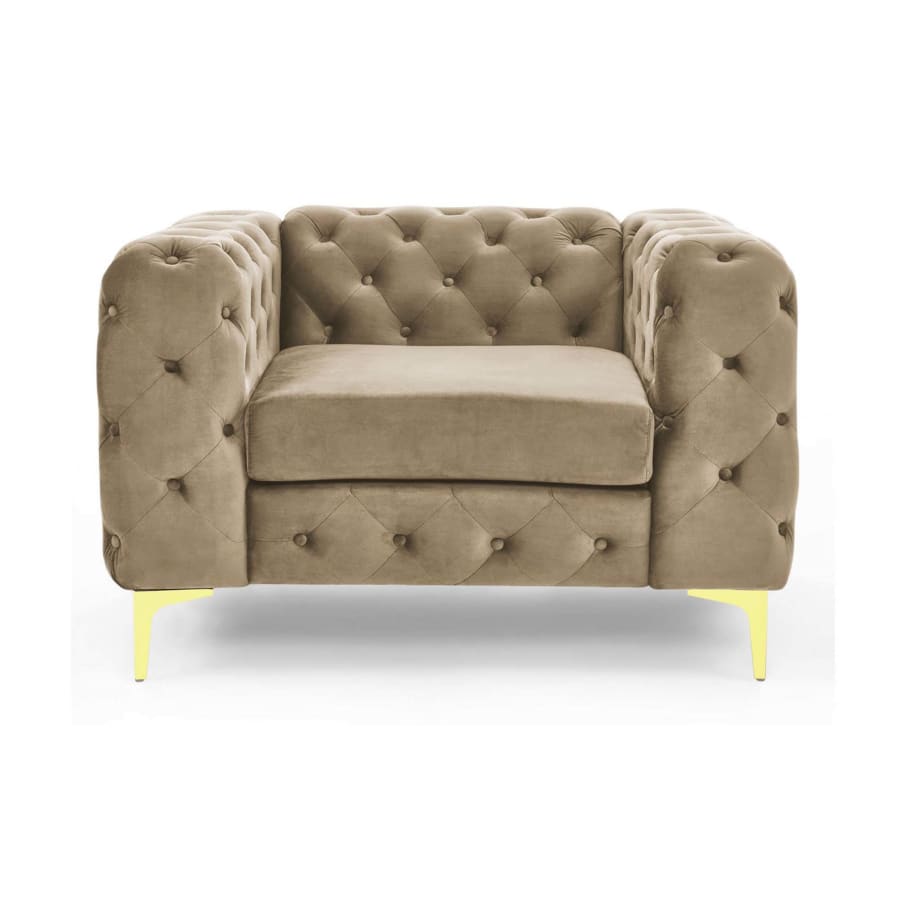 Fauteuil chesterfield en velours beige