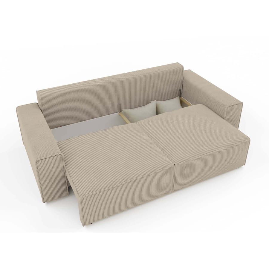 Canap&eacute; convertible avec coffre de rangement en velours c&ocirc;tel&eacute; beige