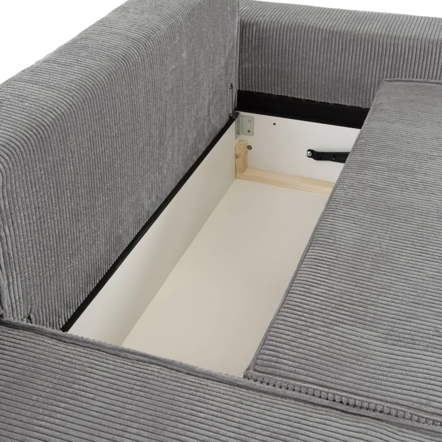 Canap&eacute; d'angle gauche convertible avec coffre en velours cotel&eacute; gris