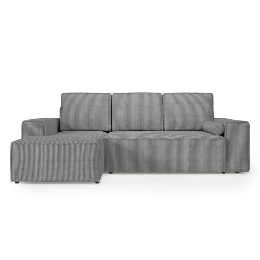 Canap&eacute; d'angle gauche convertible avec coffre en velours cotel&eacute; gris