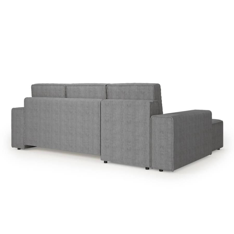 Canap&eacute; d'angle gauche convertible avec coffre en velours cotel&eacute; gris
