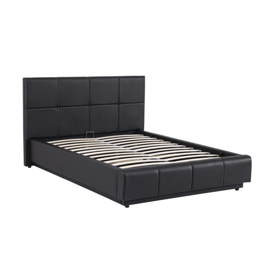 Lit coffre en simili cuir noir LED 140x190 cm
