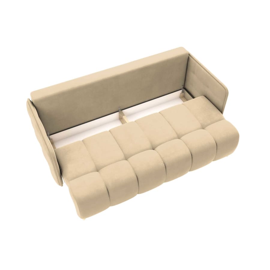 Canap&eacute; convertible 3 places avec coffre de rangement en velours beige