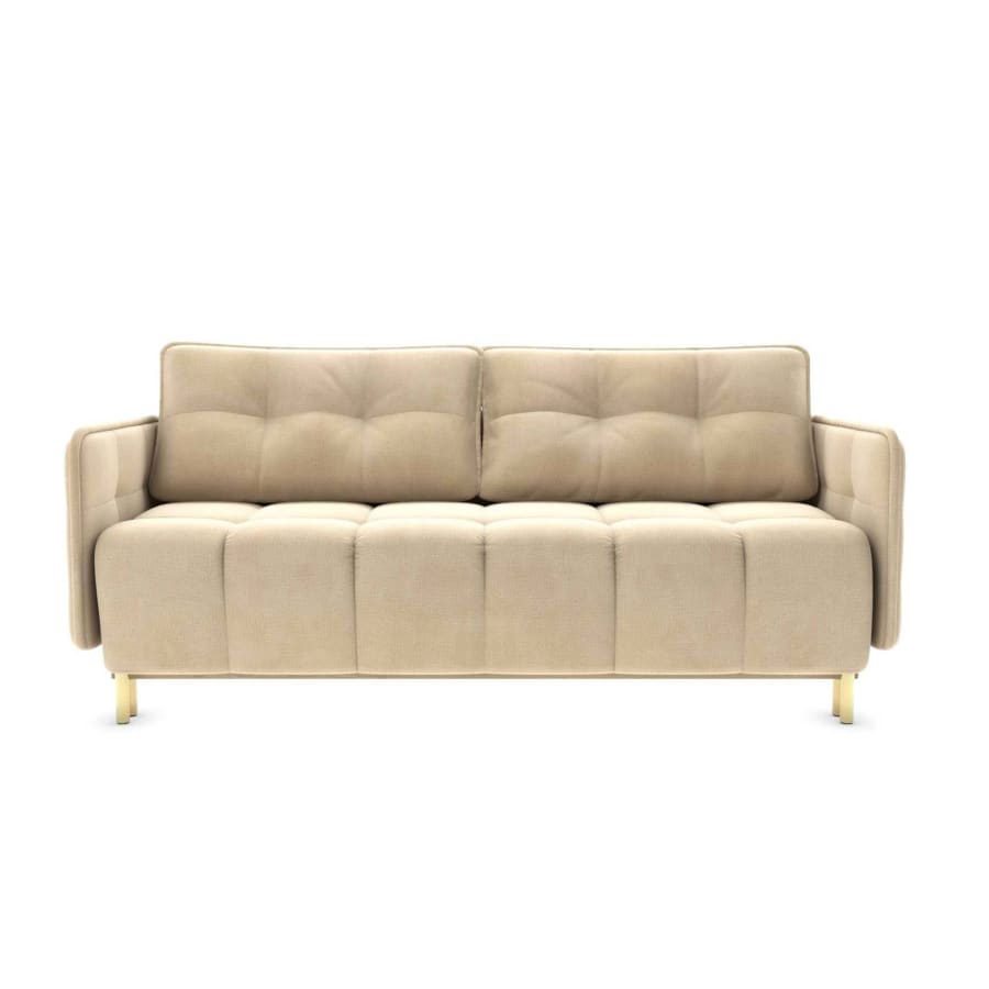 Canap&eacute; convertible 3 places avec coffre de rangement en velours beige