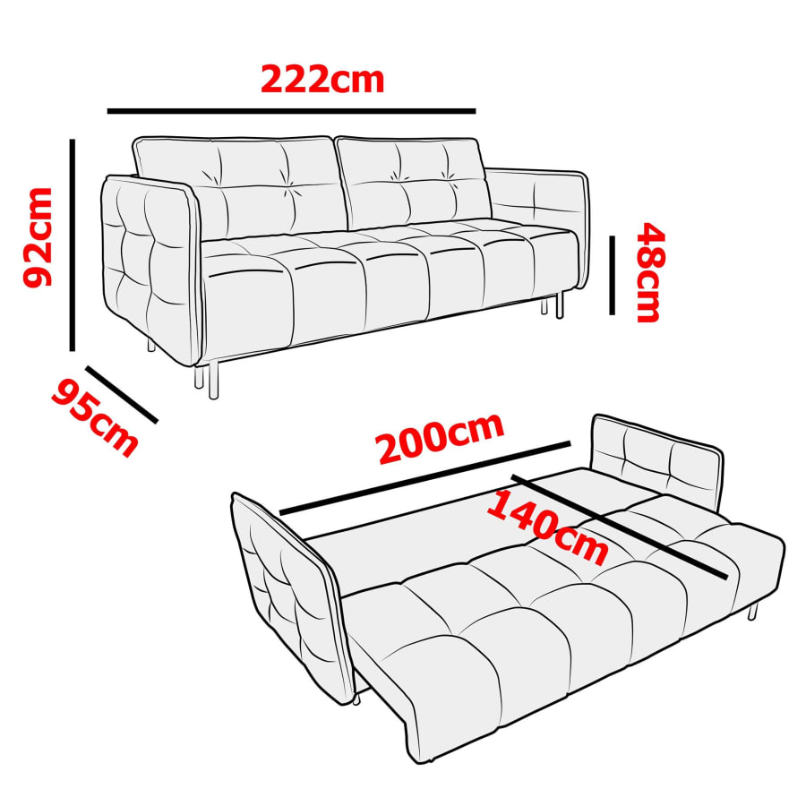 Canap&eacute; convertible 3 places avec coffre de rangement en velours beige