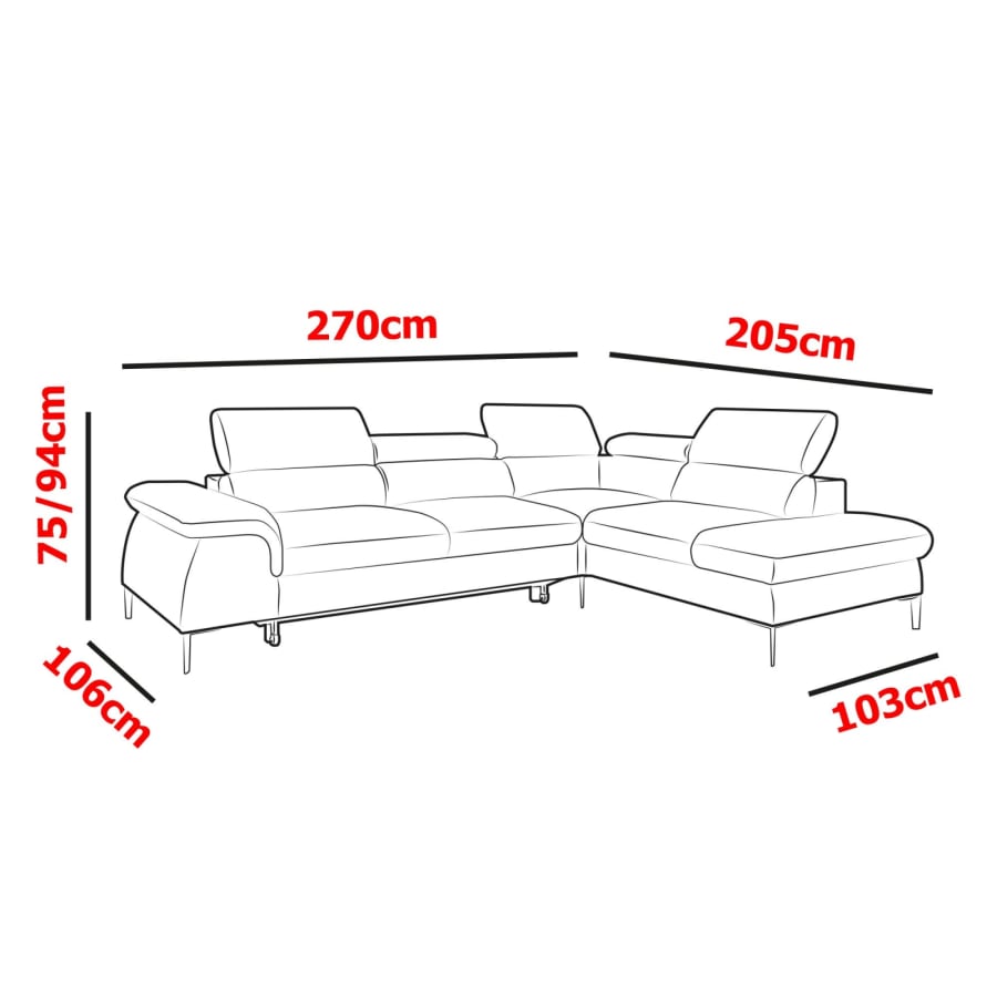 Canap&eacute; d'angle convertible avec coffre de rangement en velours gris clair DAYAN - Angle droit