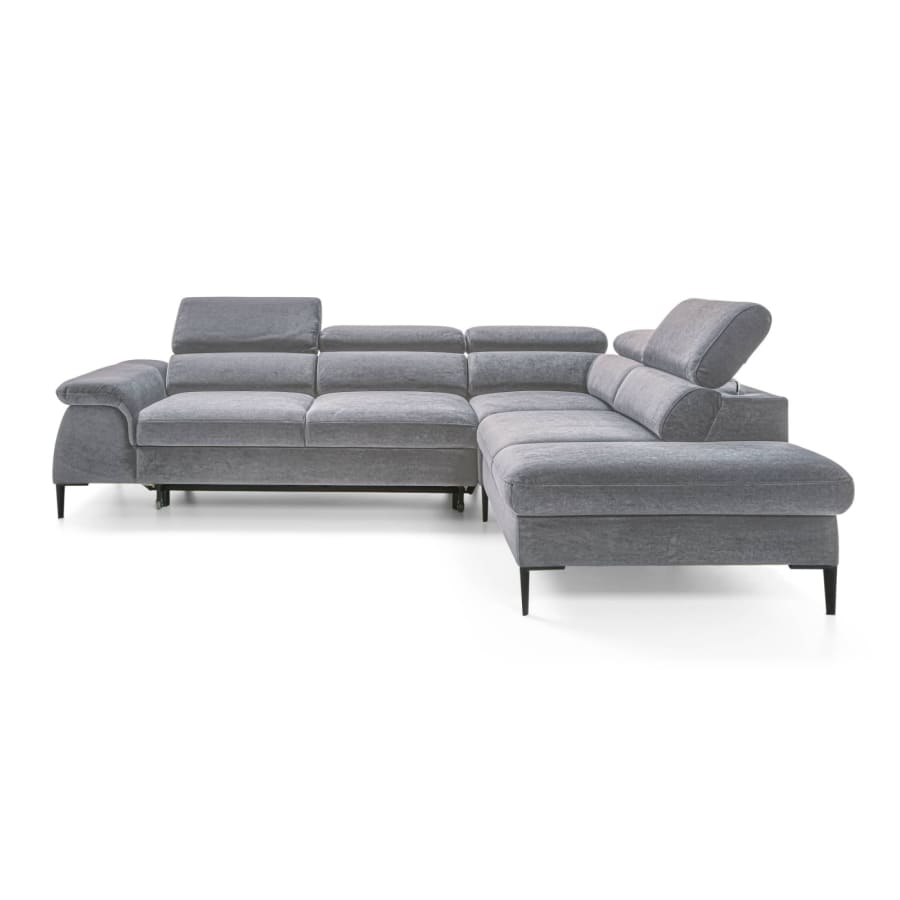 Canap&eacute; d'angle convertible avec coffre de rangement en velours gris clair DAYAN - Angle droit