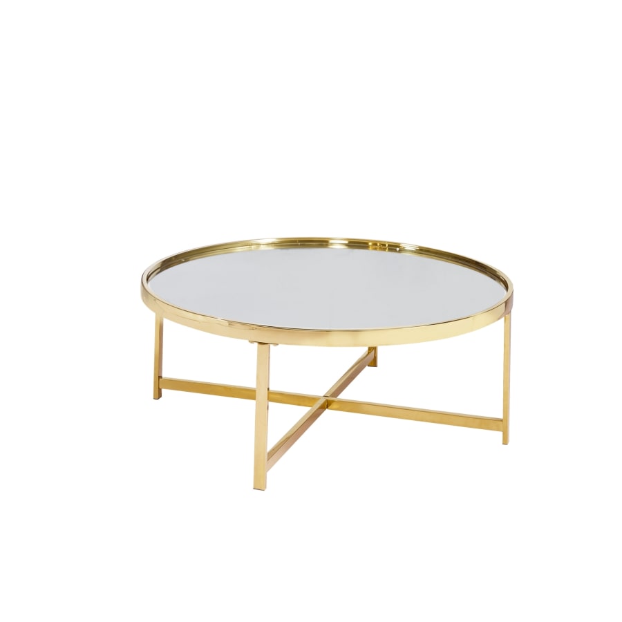Table basse ronde en verre et m&eacute;tal dor&eacute;