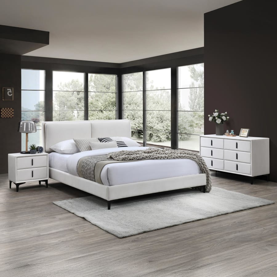 Table de chevet 2 tiroirs en velours écru