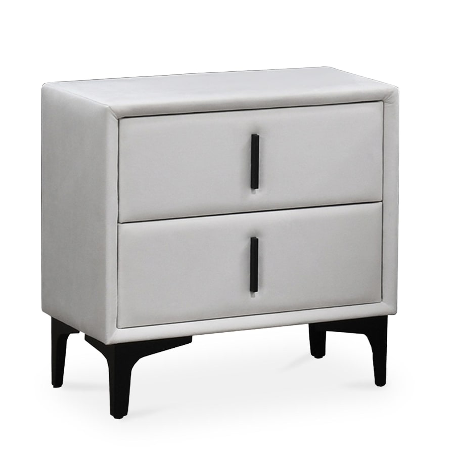 Table de chevet 2 tiroirs en velours écru