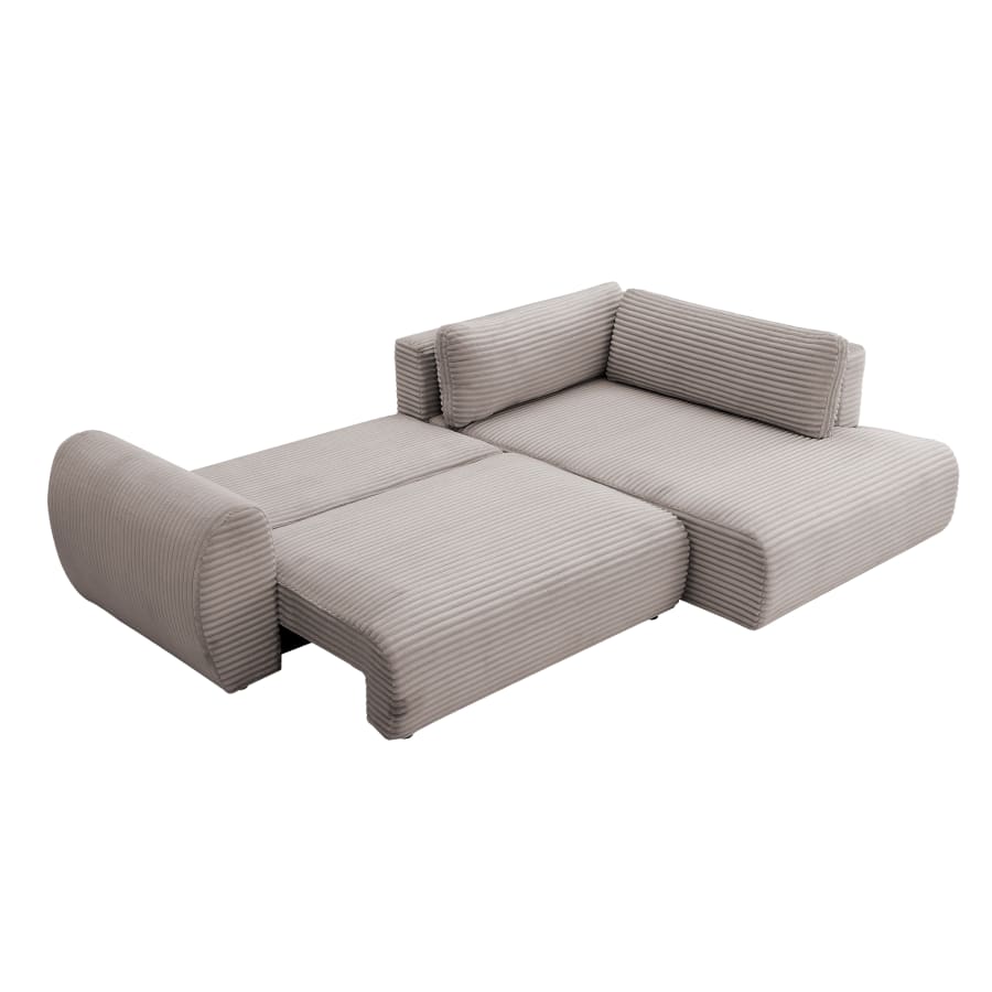 Canapé d'angle convertible et coffre velours côtelé épais taupe - Angle droit