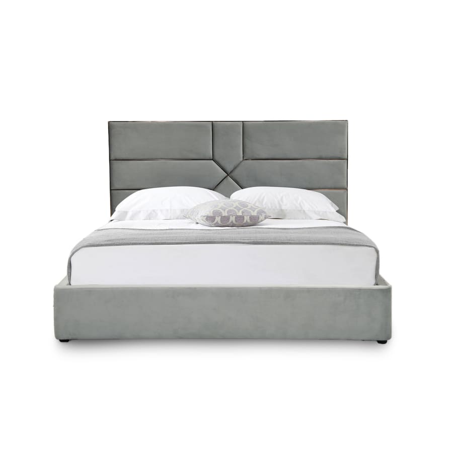 Lit design avec coffre de rangement en velours gris 140x190 cm