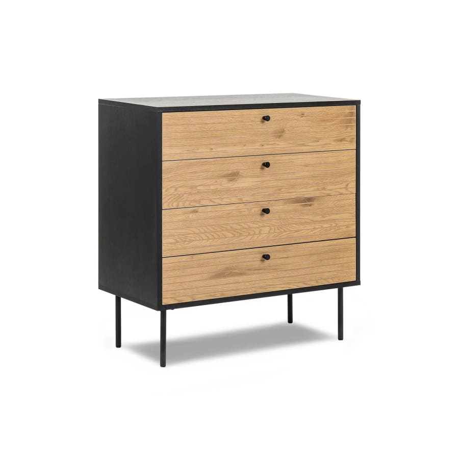 Commode industrielle 4 tiroirs en bois et métal noir
