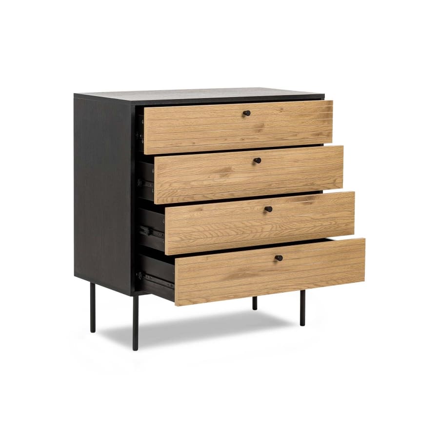 Commode industrielle 4 tiroirs en bois et métal noir