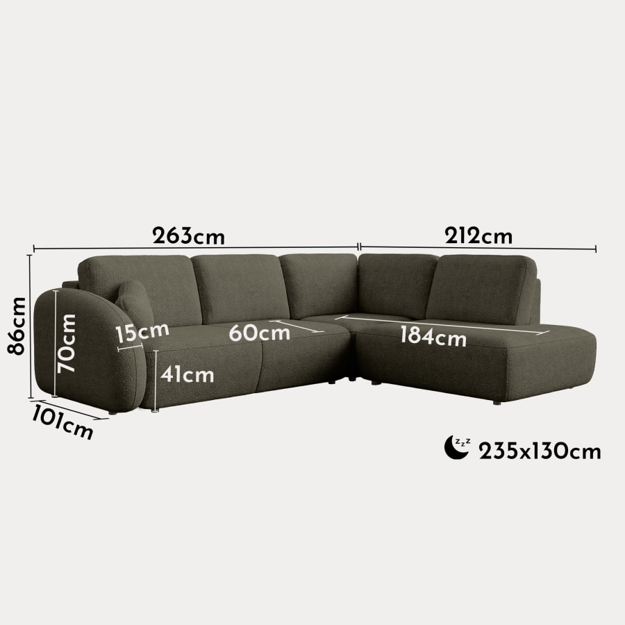 Canapé d'angle convertible avec coffre en tissu bouclette vert - Angle droit