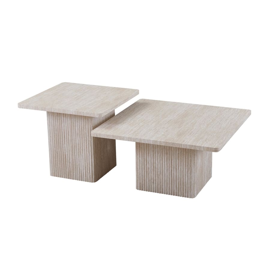 Lot de 2 tables basses carr&eacute;es couleur travertin